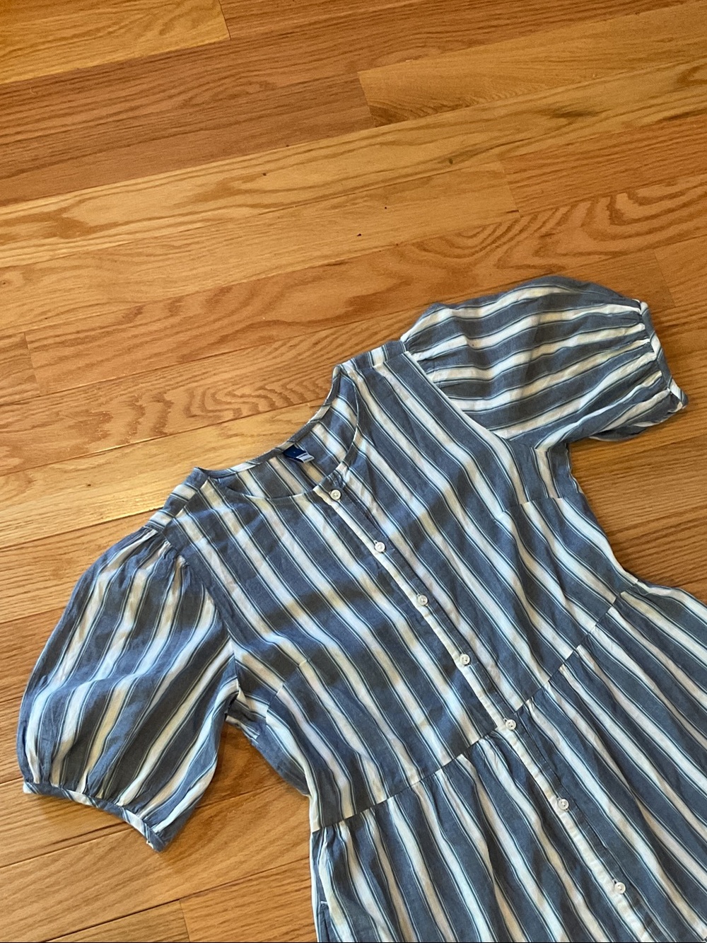 Old Navy Puff sleeve Striped Blue Midi Dress NWOT small bohemian flowy pockets - Picture 4 of 13